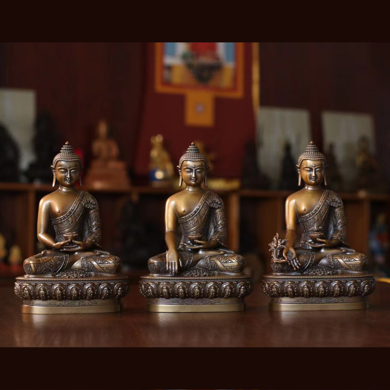 Mini 8 cm Sakyamuni Buddha Medicine Buddha shops Amitabha Buddha Oxidized Copper Statue Exquisitely Carved Perfect Proportion