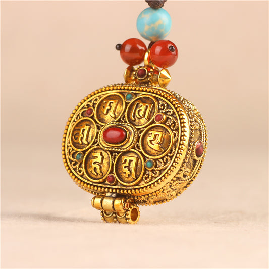 Mani Mantra Oval-Shaped Gau Pendant