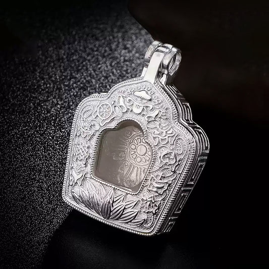 Silver Eight Auspicious Tibetan Gau Pendant