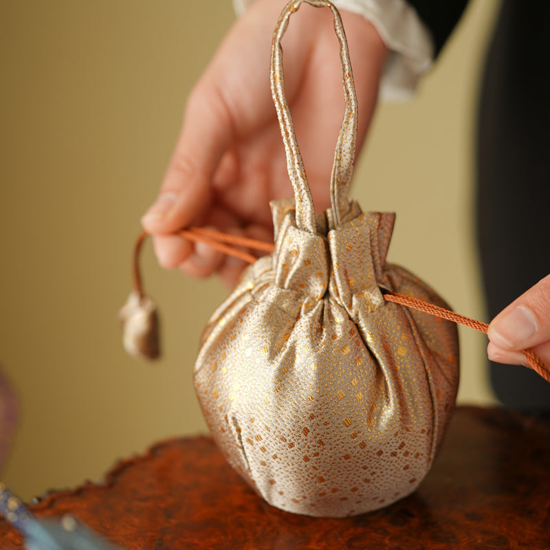 Handmade Exquisite Satin Drawstring Round Bottom Pouch