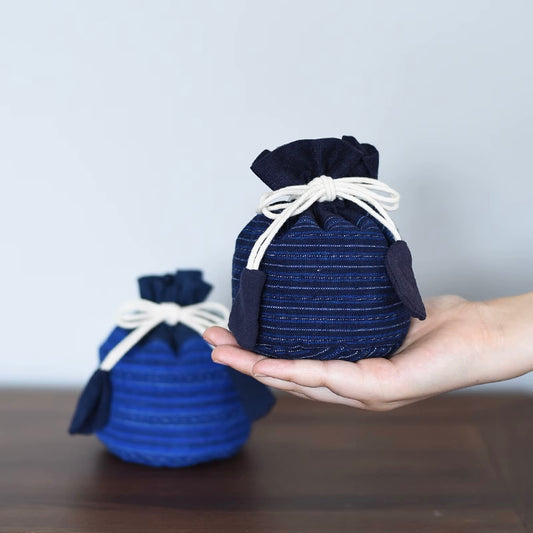 Handmade Traditional Blue Cotton Drawstring Mala Bag