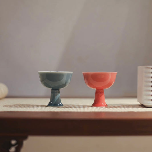 Porcelain Footed Offering Cup with Flower Motif