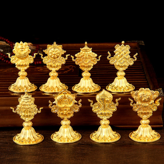 Magnificent Thickened Gilt Brass Eight Auspicious Set