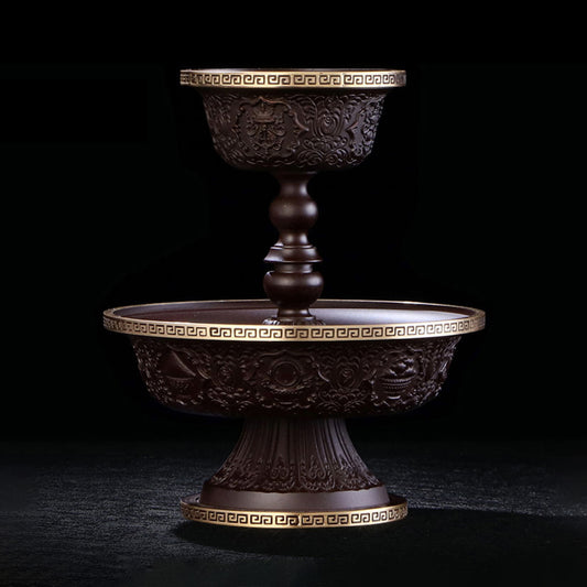 Eight Auspicious Oxidized Copper Serkyem Protector Cup