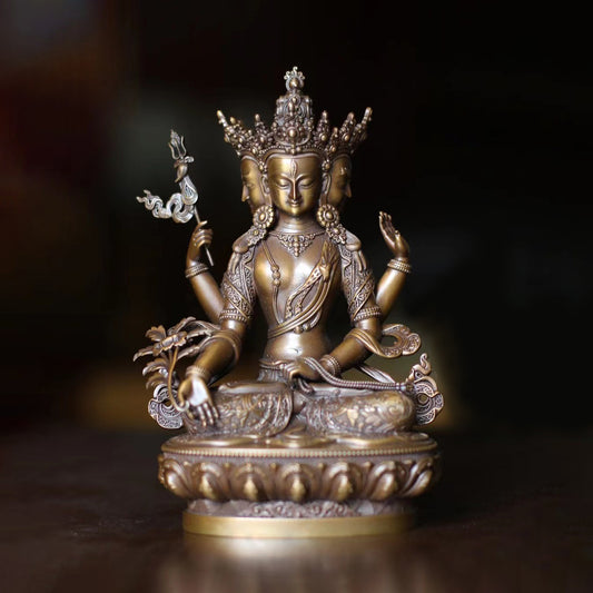 Amoghapasha Avalokiteshvara Bodhisattva Oxidized Copper Statue